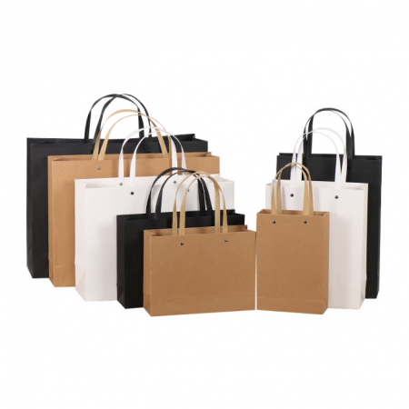 Wholesale Craft Thick Kraft Paper Shopping Takeway Bag With Handles Packaging With Logo 