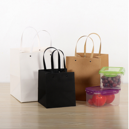 Wholesale Craft Thick Kraft Paper Shopping Takeway Bag With Handles Packaging With Logo 
